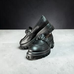 AGL Celeste Leather Platform Lug Loafer Shoes Black Size EU 39.5